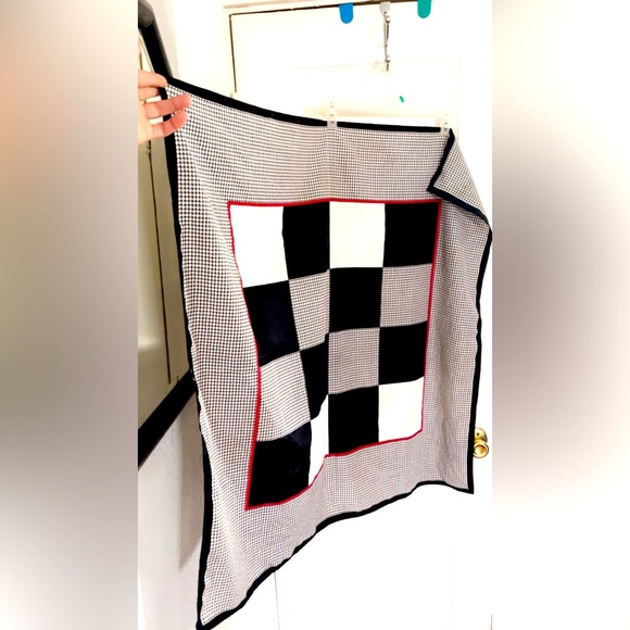Accessories - Vintage, black and white silk scarf